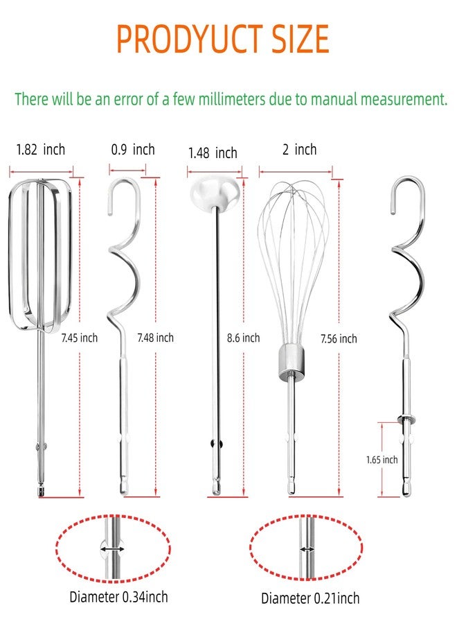 Axyuada 6-Pack Hand Mixer Attachments - Compatible with Hamilton Beach 62632R, 62682RZ, 62692, 62695V, 64699 - Includes Beaters, Dough Hooks, Whisk & Blending Rods - Durable Replacement Mixer Accessories - Image 2